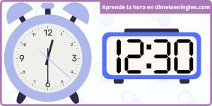 Imagen de relojes marcando las 12:30, ideal para hispanohablantes aprendiendo inglés.